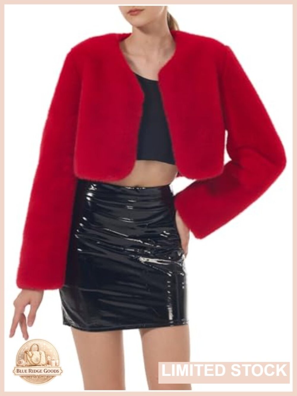 Cropped Faux Fur Jacket Long Sleeve Open Front Fluffy Shaggy Coat
